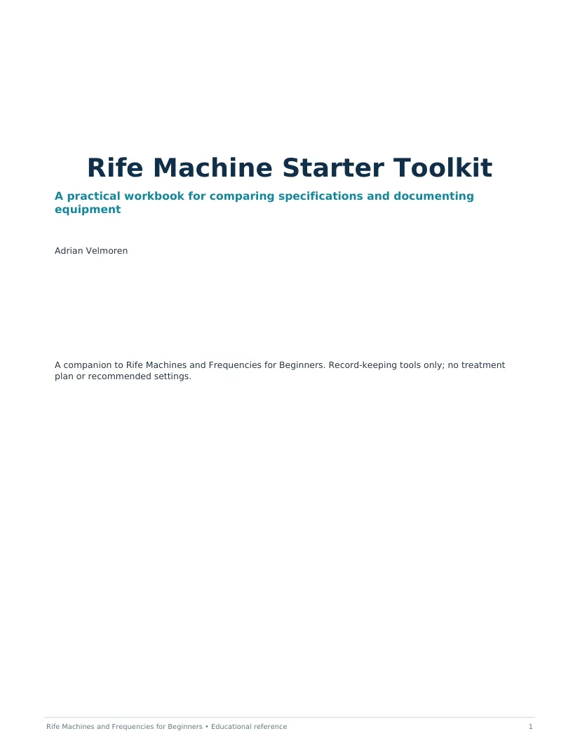 First page of the Rife Machine Starter Toolkit printable PDF